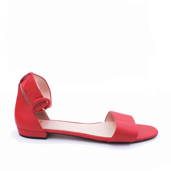 New JCREW Red Ankle Strap Flat Sandals in Leather - Picture 3 of 4